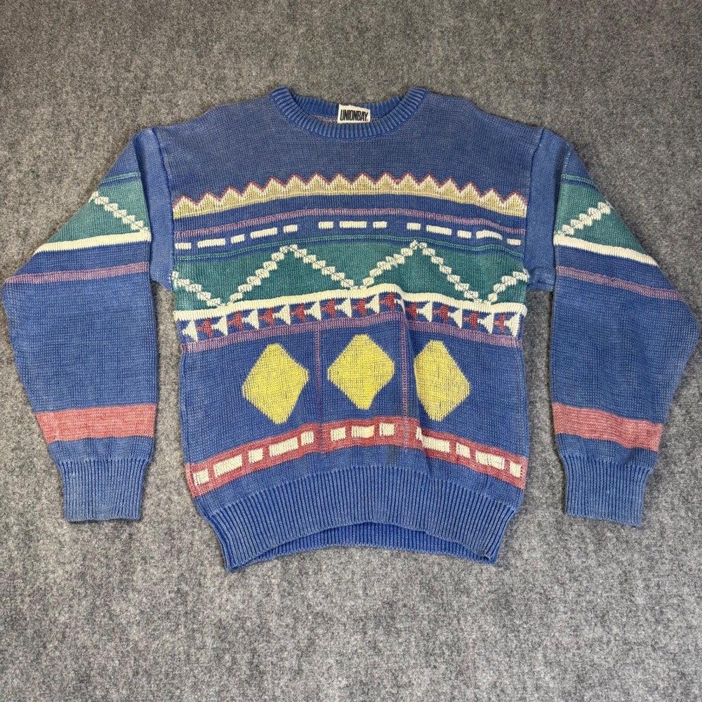 Vintage Union Bay Colorful Artsy Geometric Chunky Grandpa‎ Sweater Size XL
